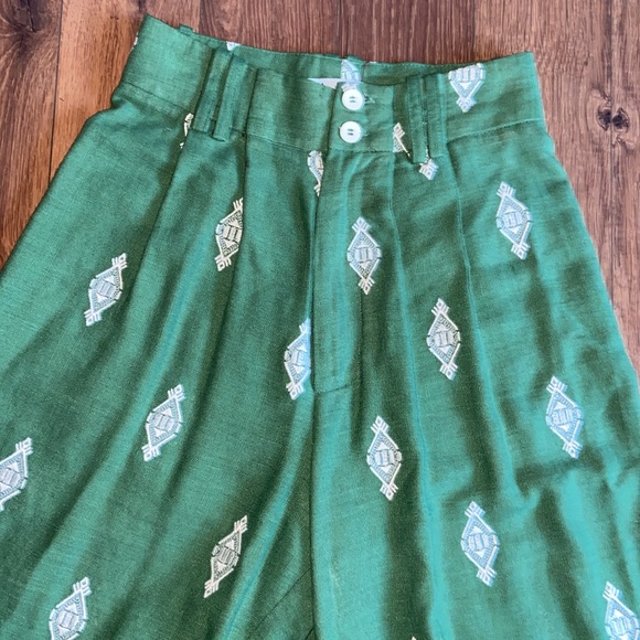 ZARA Linen Blend High Waisted Wide Leg Embroidered Culotte Pants - Picture 6 of 9